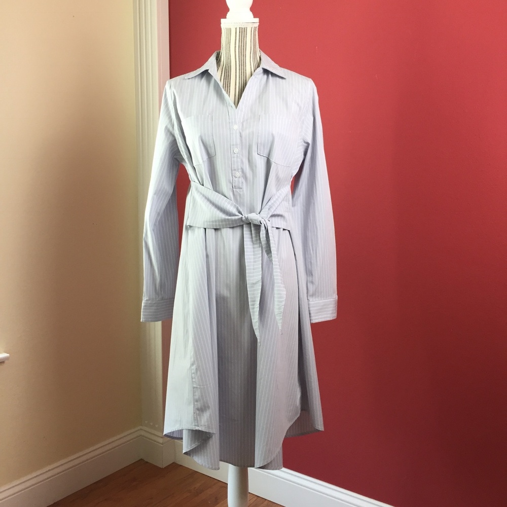 Isabel Maternity Gray Striped Tie Front Shirt Dres